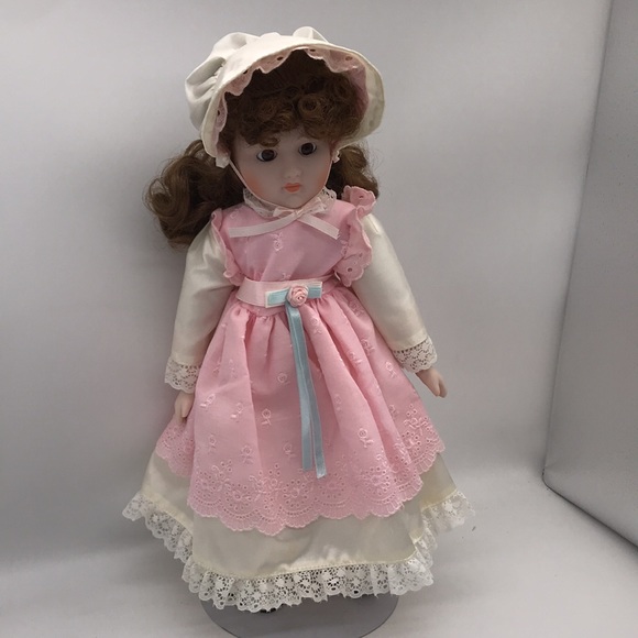 Vintage Porcelain Doll with Soft Body on Metal Stand 16” inches Tall approx - Picture 2 of 11